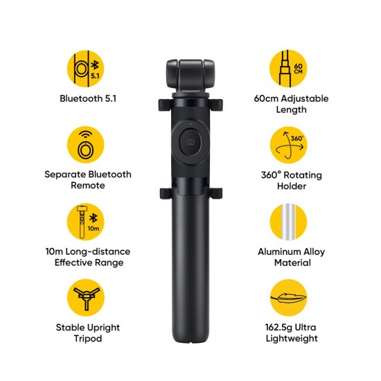 realme Selfie Stick with Tripod and Wireless Bluetooth 5.1 Remote- Black