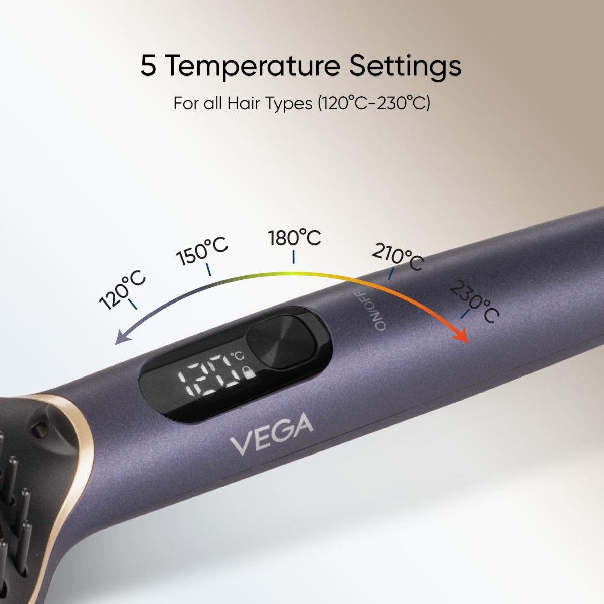 Vega LitStyle L1 Hair Straightener Brush for Women with DuoCare Technology, Ceramic Coated Bristles, Smart Memory Function, 5 Temperature Settings, Quick Heat-up, (VHSB-06), Blue