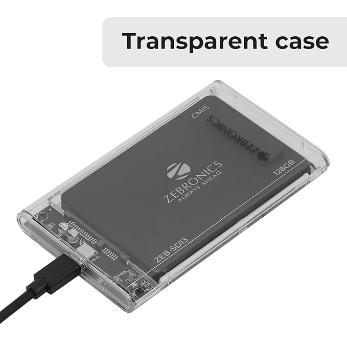 ZEBRONICS CSH01 2.5 SATA SSD Enclosure with Transparent case, Type C 3.1, Upto 5 gbps* and Upto 6TB Max Storage Capacity