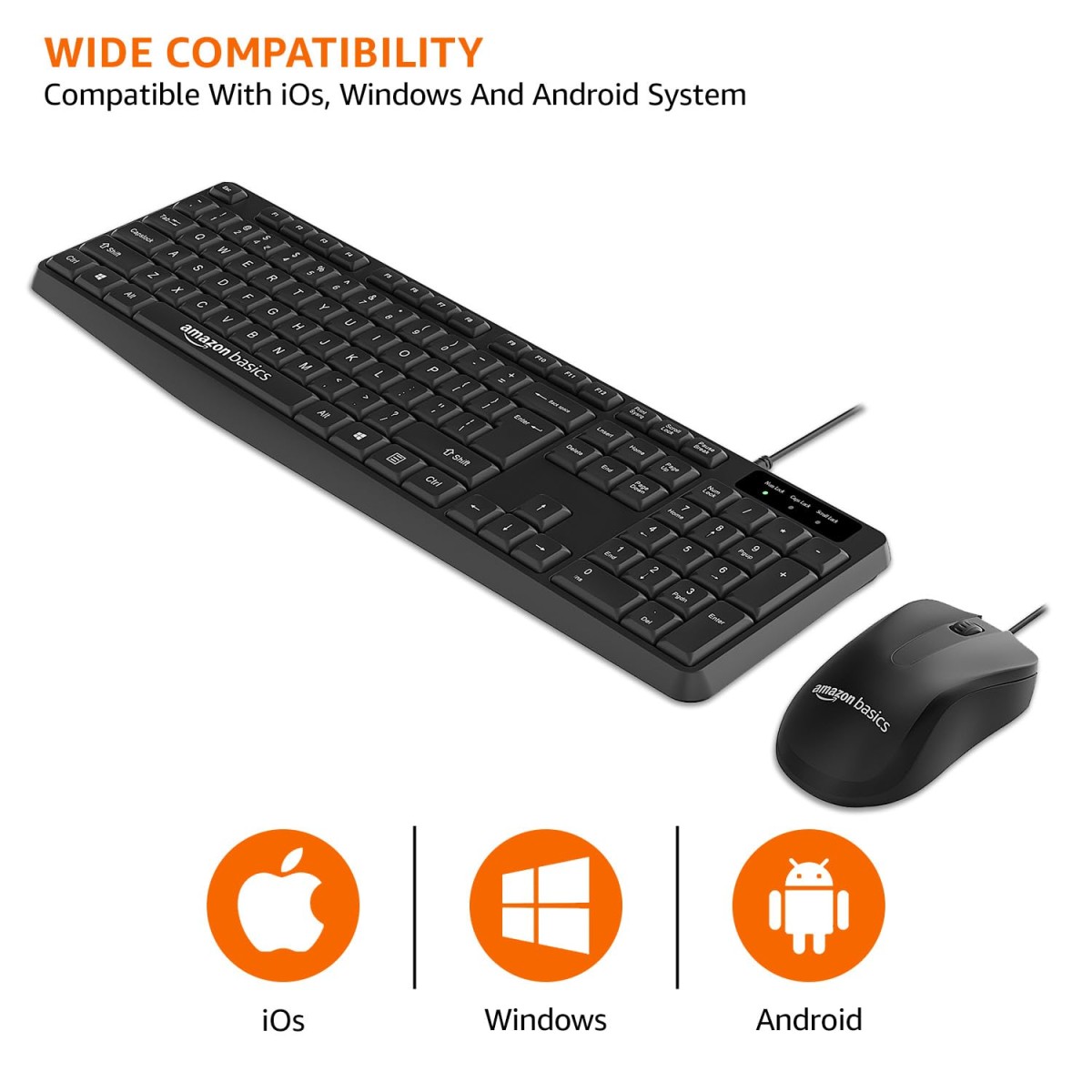 AmazonBasics Amazon Basics Wired Keyboard and Mouse Combo l 1200 DPI l for Windows, Mac OS Computer AB-KM01-CT