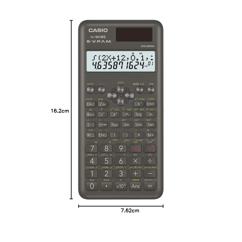 Casio FX-991MS 2nd Gen Non-Programmable Scientific Calculator, 401 Functions and 2-line Display, Black