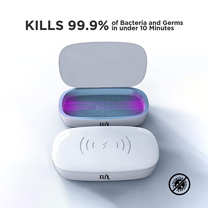 Flix (Beetel) Uv Sanitizer 10W Qi Wireless Charger,Portable Uv Sterilizer Box 99.9% Sterilization for Mask,Smartphone, Uv Box (White) Flix (Beetel) Uv Sanitizer 10W Qi Wireless Charger,Portable Uv Sterilizer Box 99.9% Sterilization for Mask,Smartphone, Uv Box (White)