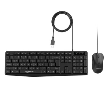 AmazonBasics Amazon Basics Wired Keyboard and Mouse Combo l 1200 DPI l for Windows, Mac OS Computer AB-KM01-CT