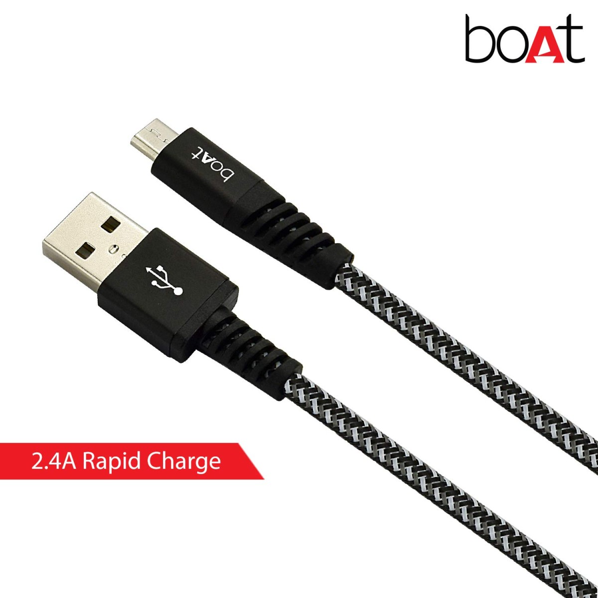 BoAt Rugged v3 Extra Tough Unbreakable Braided Micro USB Cable 1.5 Meter Black