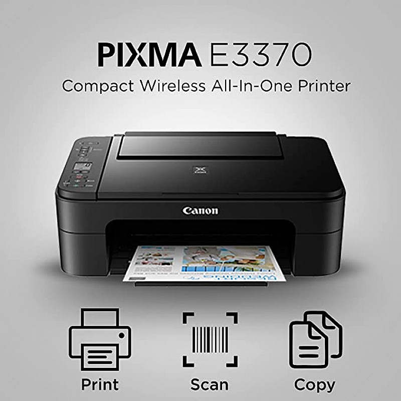 Canon PIXMA E3370 All-in-One Wireless Ink Efficient Color Printer Black