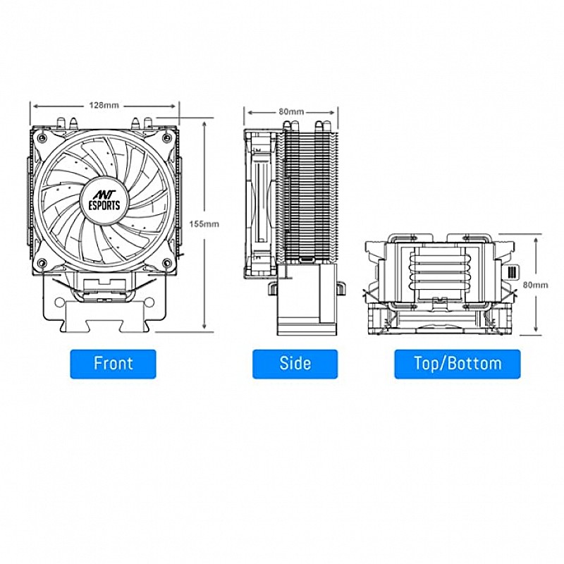Ant Esports ICE-C612 with RGB CPU Cooler/Fan Support Intel LGA775, LGA1200