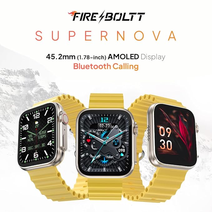 Fire-Boltt Supernova- 45.2mm AMOLED Display, 500 NITS Brightness, 368 * 448 px Resolution, Bluetooth Calling, 123 Sports Modes, Voice Assistant, Inbuilt Games