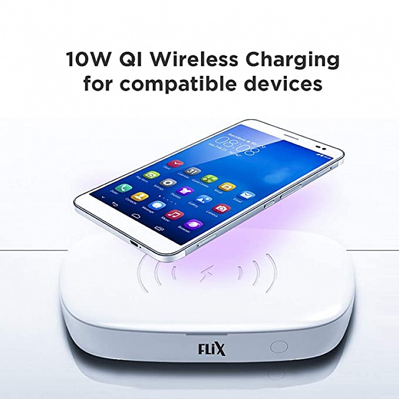 Flix (Beetel) Uv Sanitizer 10W Qi Wireless Charger,Portable Uv Sterilizer Box 99.9% Sterilization for Mask,Smartphone, Uv Box (White)