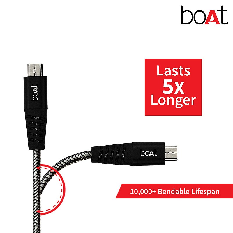 BoAt Rugged v3 Extra Tough Unbreakable Braided Micro USB Cable 1.5 Meter Black 