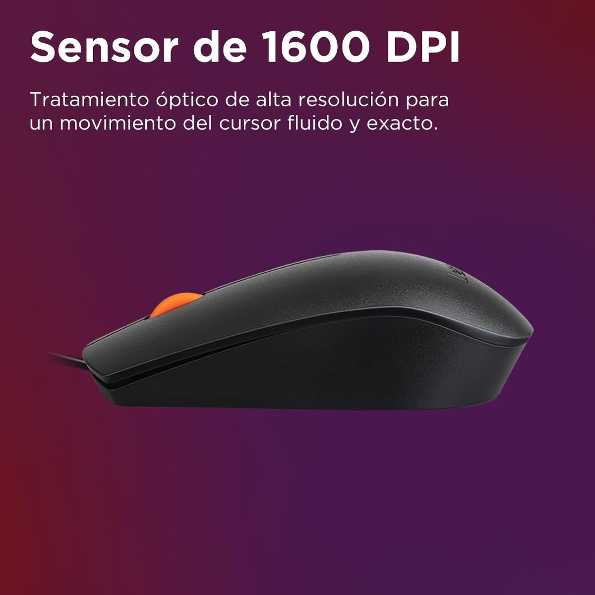 Lenovo 300 Wired Plug & Play USB Mouse, High Resolution 1600 DPI Optical Sensor, 3-Button Design with clickable Scroll Wheel, Ambidextrous, Ergonomic
