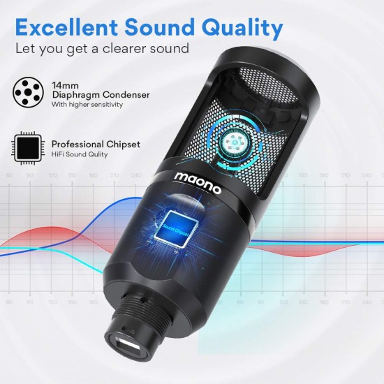 Maono AU-PM461TR USB Condenser Mic for PC and Singing Recording Microphone with Mic Gain for Gaming Podcast Studio Vlogging