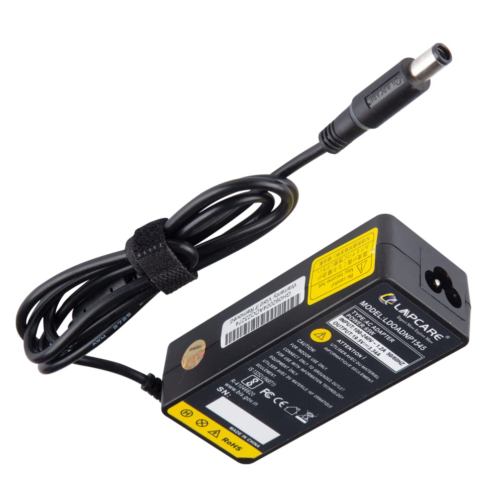 lapcare power adapter for dell, hp, lenovo, acer,sony (hp 65w 4.5mm (4.5 * 3 mm pin))- Black
