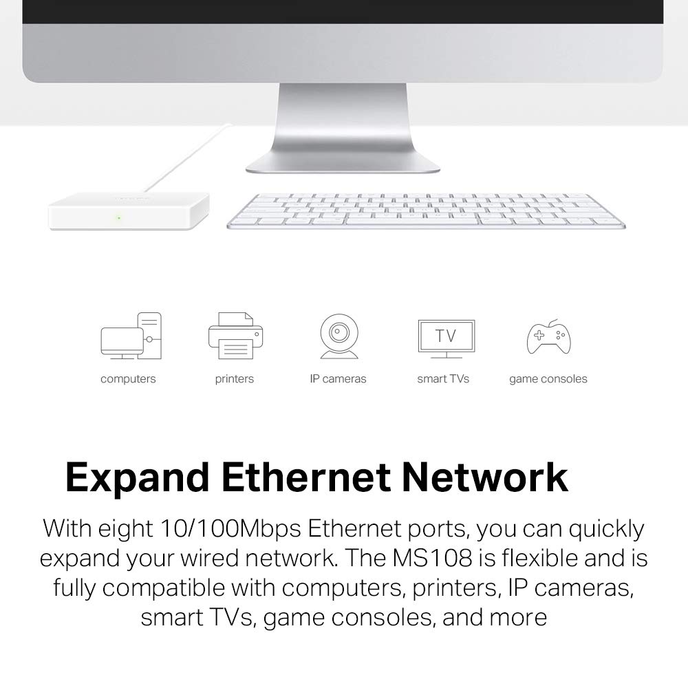 Mercusys MS108 8-Port 10/100Mbps Desktop Switch | RJ45 Ports | auto MDI/MDIX Supported | Plug and Play | Sleek,Ultra-Compact Design | Expand Ethernet Network