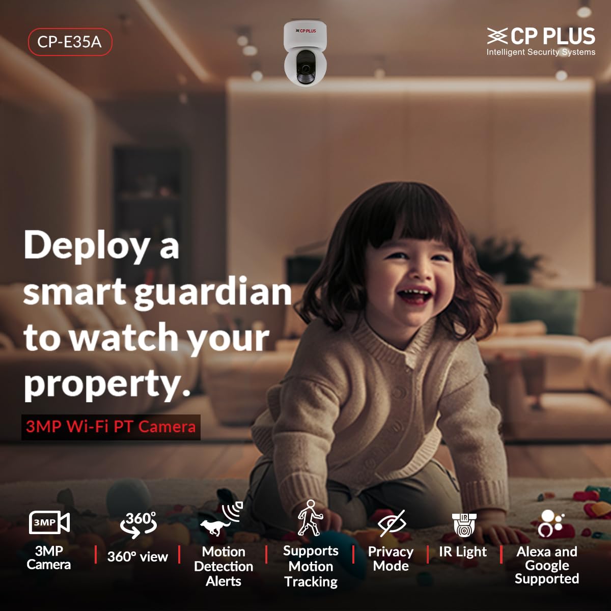 CP PLUS 3 MP Full HD Smart Wi-fi CCTV Camera | 360° Pan & Tilt | View And Talk- CP-E35A