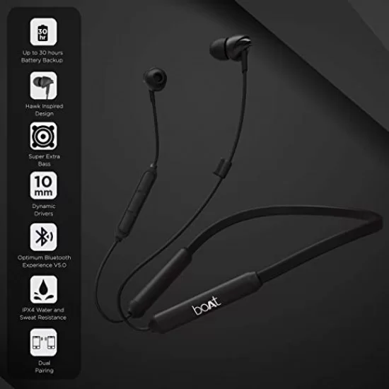 boAt 100 Wireless Bluetooth in Ear Earphone with Mic (Active Black) Refurbished