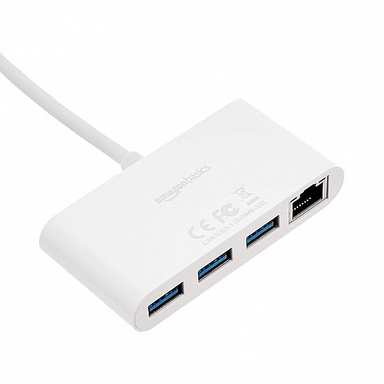 3-Port USB 3.0 Adapter with RJ45 Gigabit Ethernet Port,White