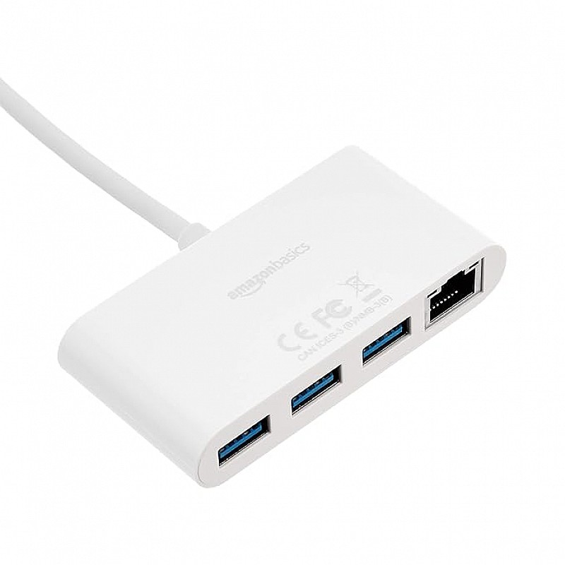 3-Port USB 3.0 Adapter with RJ45 Gigabit Ethernet Port,White