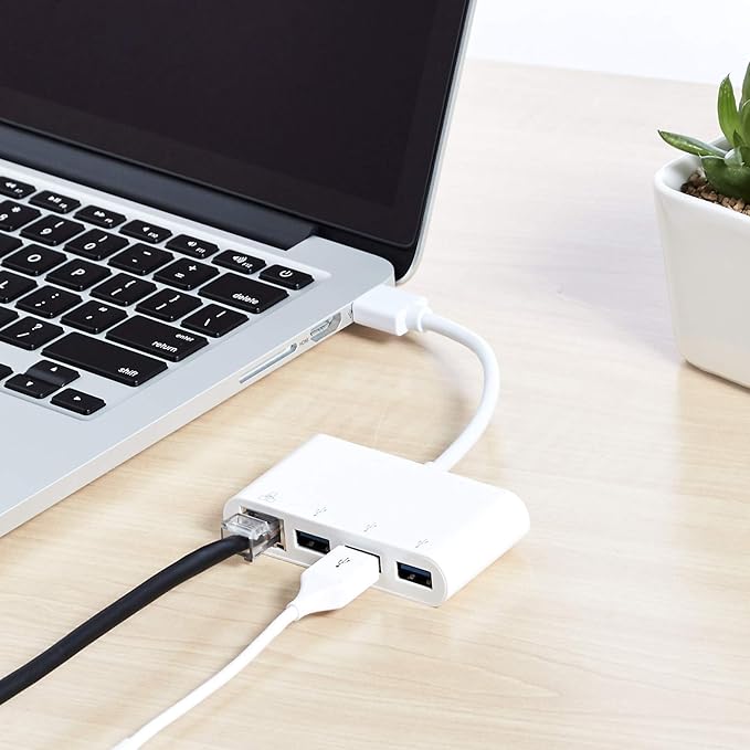 3-Port USB 3.0 Adapter with RJ45 Gigabit Ethernet Port,White 3-Port USB 3.0 Adapter with RJ45 Gigabit Ethernet Port,White