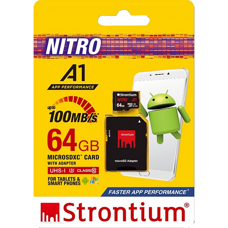 Strontium Nitro A1 128GB Micro SDXC Memory Card 100MB/s A1 UHS-I U3 Class 10 with High Speed Adapter for Smartphones 