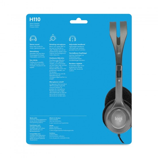 Logitech H110 Wired headset, Stereo Headphones