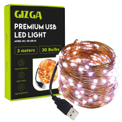 GIZGA essentials Copper LED Fairy String Lights with USB, High Brightness Party Light, 3 Meter, Warm White, Pack of 5