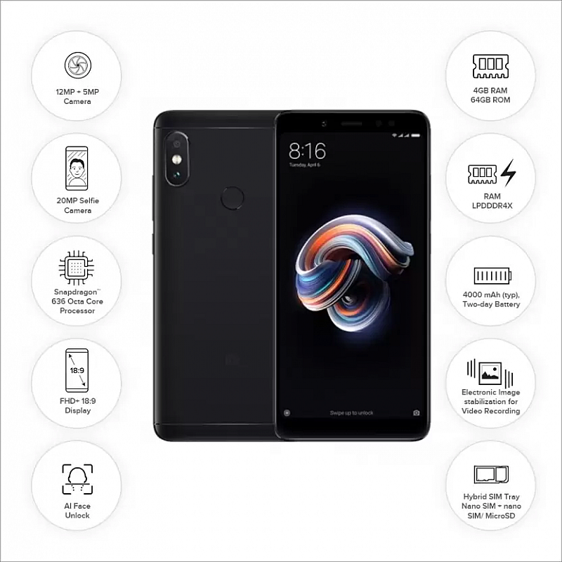 Redmi Note 5 Pro (Black, 64 GB+6 GB RAM Refurbished