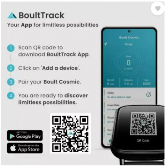 Boult Cosmic 1.69 inch Display, Complete Health Monitoring Black