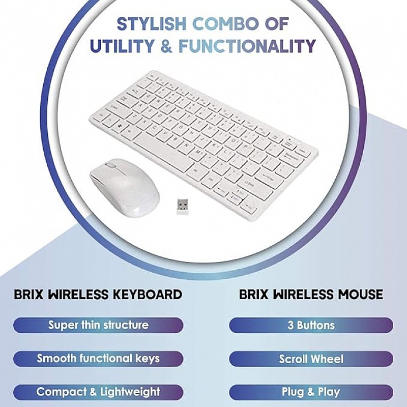 BRIX Wireless Mini Keyboard and Mouse Combo Set (White) 