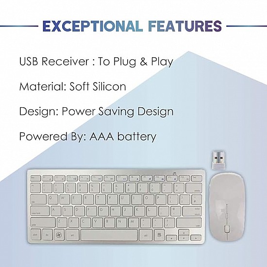 BRIX Wireless Mini Keyboard and Mouse Combo Set (White) 