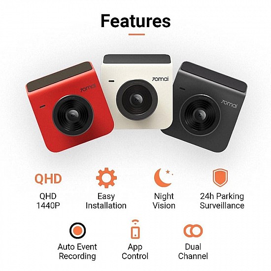 70mai A200 HDR Dual Dash Camera, 1080P Real HDR Front & 1080P Rear, Night Owl Vision, MaiColour Vivid+, G-Sensor, App Playback & Share, Optional Parking Mode