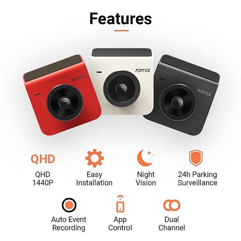 70mai A200 HDR Dual Dash Camera, 1080P Real HDR Front & 1080P Rear, Night Owl Vision, MaiColour Vivid+, G-Sensor, App Playback & Share, Optional Parking Mode