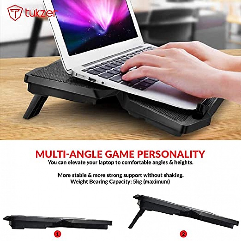 Tukzer Laptop Cooling Pad, Portable Slim Quiet-USB Powered Gaming Cooler Stand Chill Mat| 4-Red-LED Fans| Dual-USB-Port 