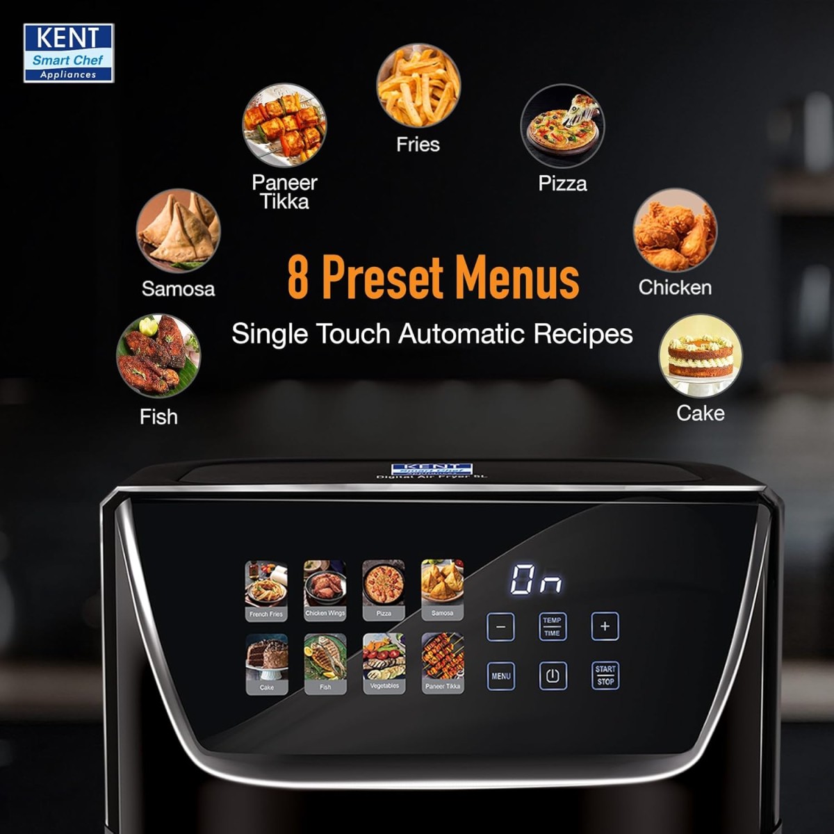 KENT Ultra Digital Air Fryer 5L | 1500W | Bake, Grill & Roast | Up to 80% Less Oil Usage |8 Preset Menu|Rapid Heat Circulation KENT Ultra Digital Air Fryer 5L | 1500W | Bake, Grill & Roast | Up to 80% Less Oil Usage |8 Preset Menu|Rapid Heat Circulation