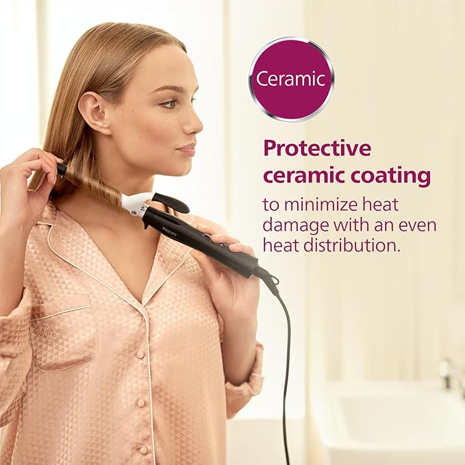 Philips Hair Curler with 16MM Barrel | Ceramic Coated Barrel for Long-Lasting Bouncy Looking Curls | Fast Heat Up | BHB862/00, Black