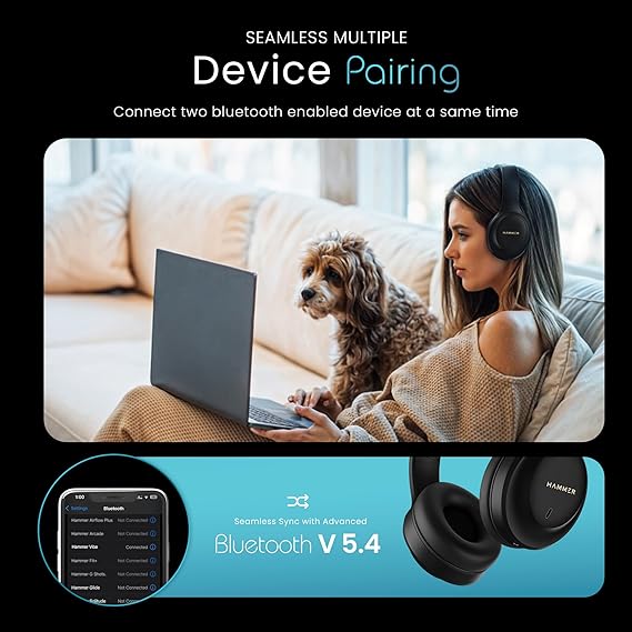 HAMMER Vibe ENC Bluetooth Headphone, 40mm Driver, Dual Pairing