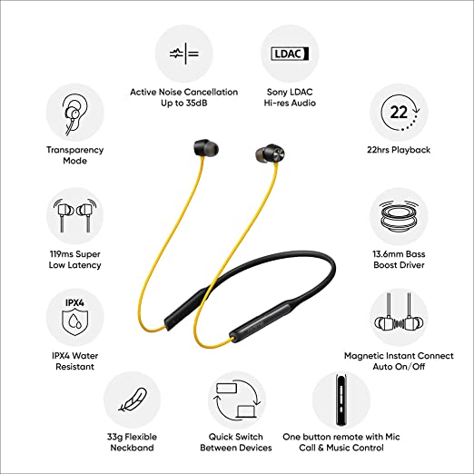 Realme Buds Wireless Pro Bluetooth in Ear Earphones with Mic Yellow Realme Buds Wireless Pro Bluetooth in Ear Earphones with Mic Yellow