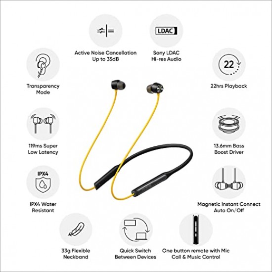 Realme Buds Wireless Pro Bluetooth in Ear Earphones with Mic Yellow