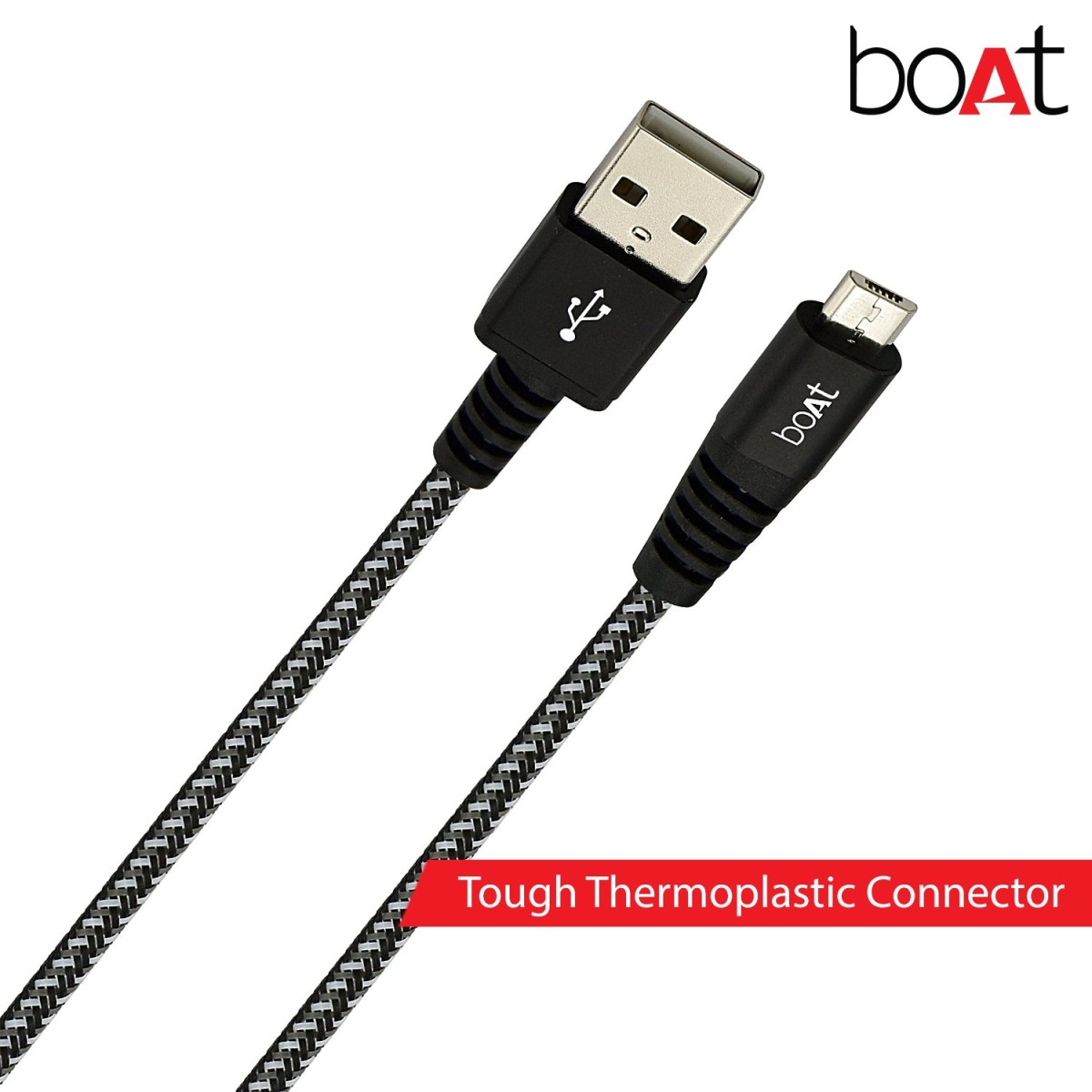 BoAt Rugged v3 Extra Tough Unbreakable Braided Micro USB Cable 1.5 Meter Black