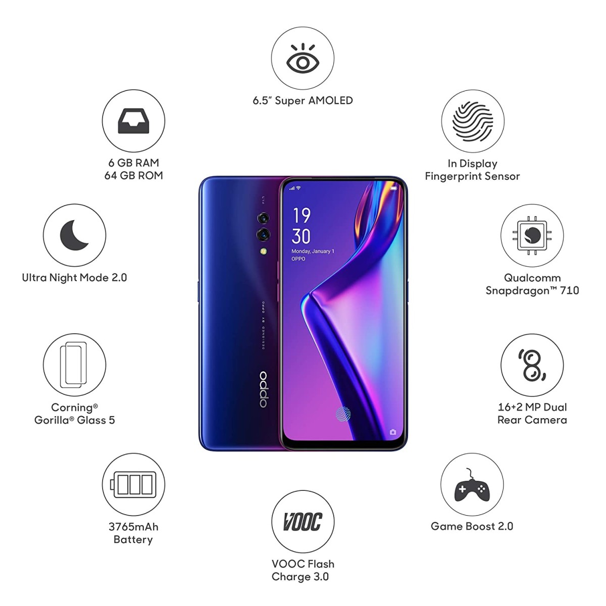 OPPO K3 Aurora Blue, 8GB RAM, AMOLED Display 128GB Storage, 3765mAH Battery refurbished