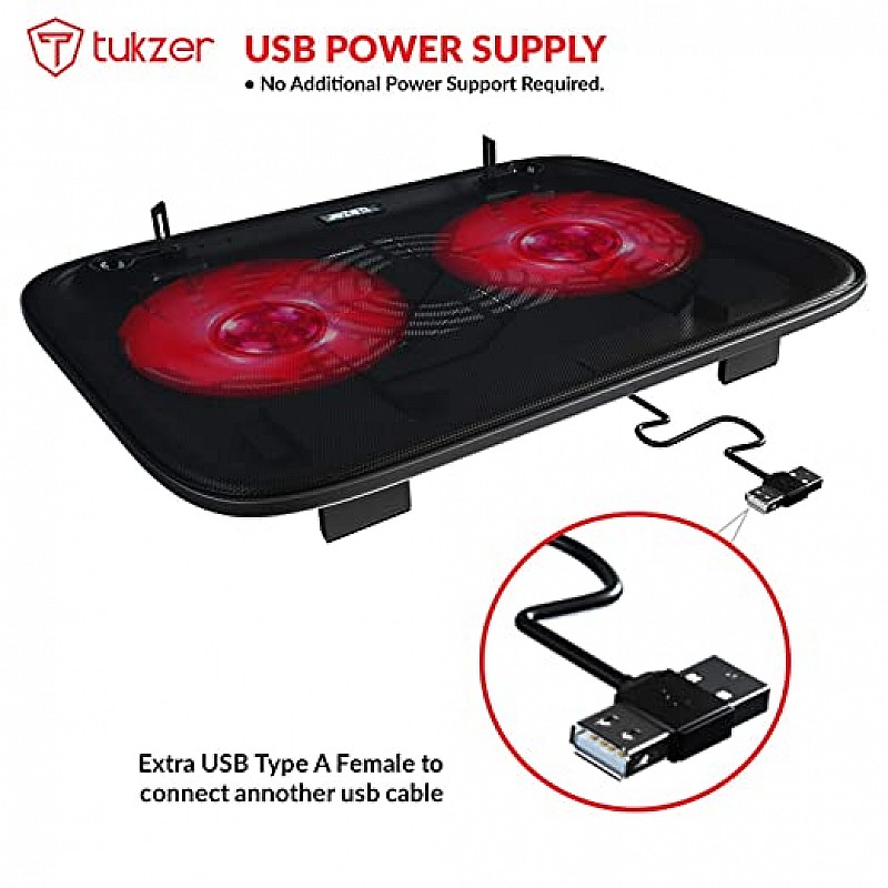 Tukzer Laptop Cooling Pad Portable Slim Quiet USB Powered Gaming Cooler Stand Chill Mat| 2-Red-LED Fans