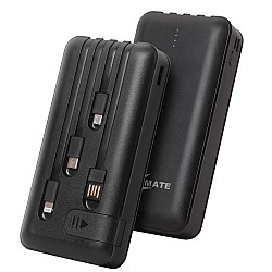 CALLMATE 20000Mah Power Bank, 15W Fast Charging| Buit-in Cables | 4 Output Ports and 3 Input | for iPhone, Smartphones & Other Devices (15 W, Fast Charging) (Black, Lithium Polymer)