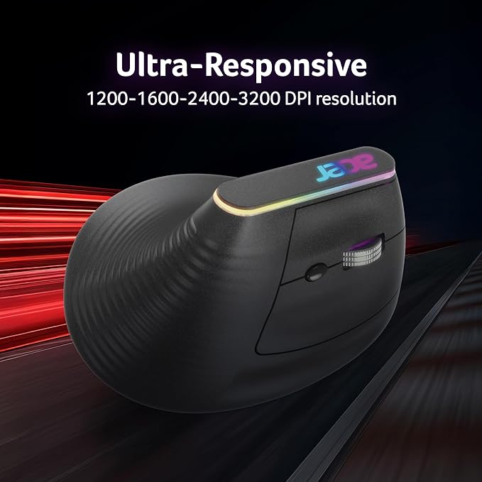 Acer ErgoEase Wireless Ergonomic Optical Mouse with Bluetooth (Bluetooth, USB 3.0, Grey)