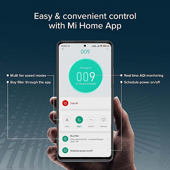 Mi Air Purifier 3 with True HEPA Filter, removes air pollutants, smoke, odor, bacteria & viruses (White)