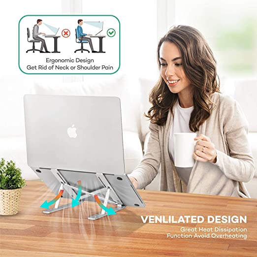 Airtree Adjustable Aluminum Portable Tabletop Laptop Rack Stand for Upto 17" laptops, Tablets, Mobiles, Books with Pouch (Silver) Airtree Adjustable Aluminum Portable Tabletop Laptop Rack Stand for Upto 17" laptops, Tablets, Mobiles, Books with Pouch (Silver)