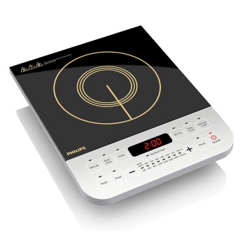 Philips Viva Collection HD4928/01 2100-Watt Induction Cooktop, Soft Touch Button with Crystal Glass (Black)