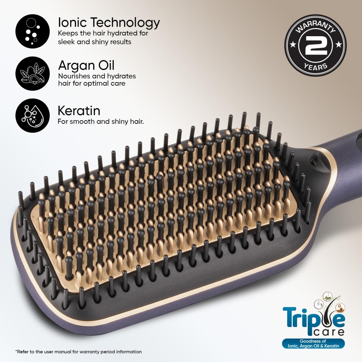 Vega LitStyle L1 Hair Straightener Brush for Women with DuoCare Technology, Ceramic Coated Bristles, Smart Memory Function, 5 Temperature Settings, Quick Heat-up, (VHSB-06), Blue