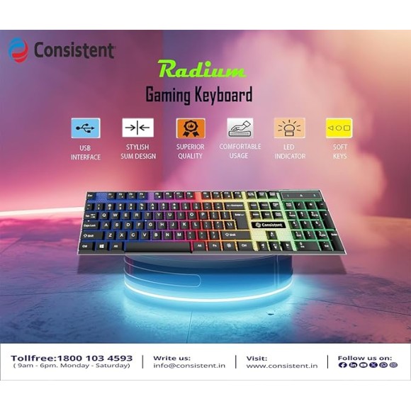 Consistent Radium Wired Gaming Keyboard (KG1101) Gaming Keyboard with Breathing Effect |Backlit Keyboard Windows Lock.