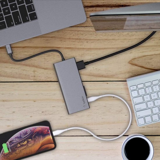 Belkin USB-C Multimedia Hub with Tethered USB-C Cable USB-C Dock for Mac OS and Windows USB-C Laptops