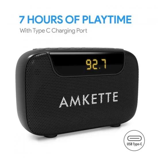 Amkette Pocket Blast Wireless Bluetooth Speaker with Type C Charging, FM Radio with Hidden Antenna (Black)