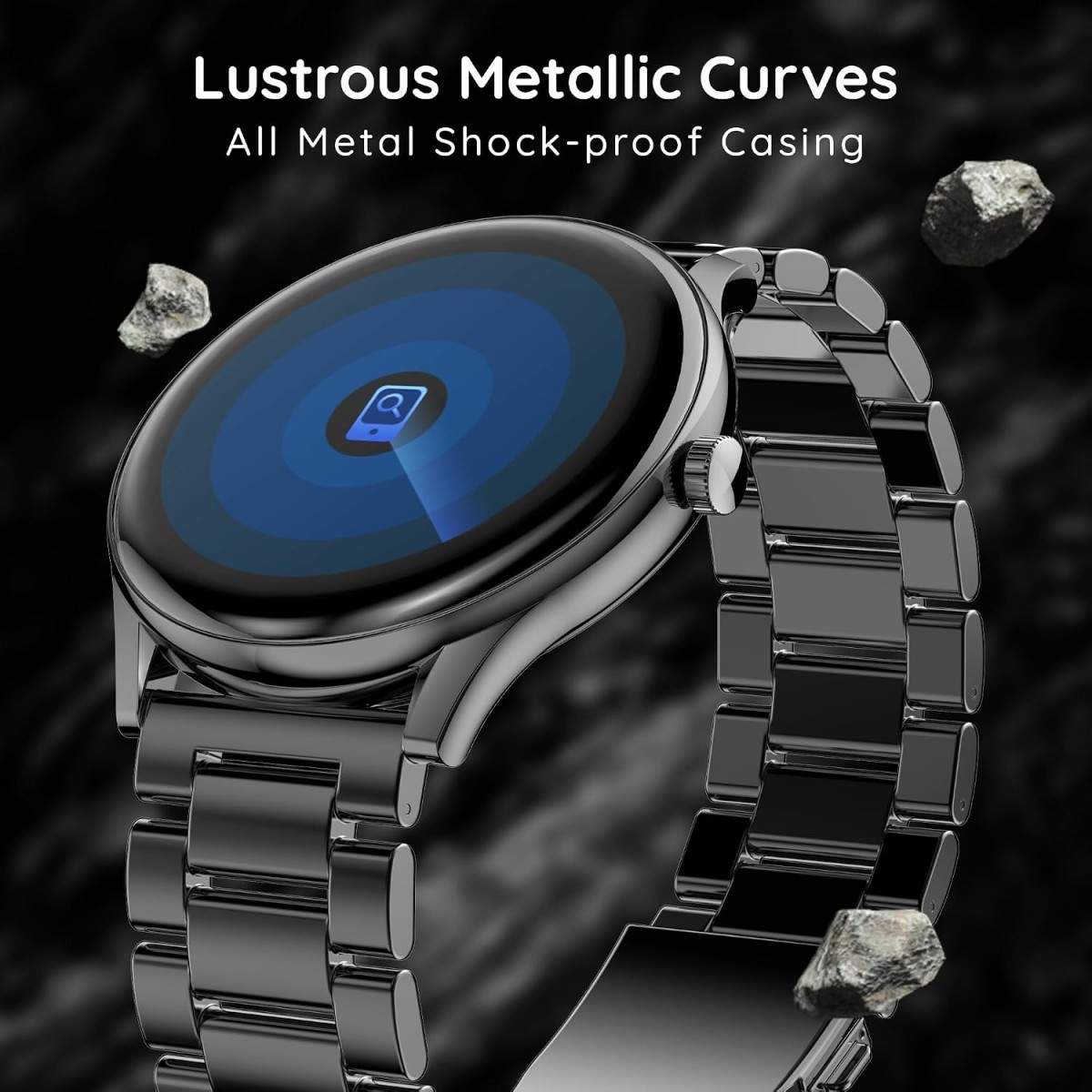Pebble Cosmos Bold Pro 1.39 HD Display Luxury Metal Straps, BT Calling Voice Assistant Smartwatch (Black Strap, Free Size)